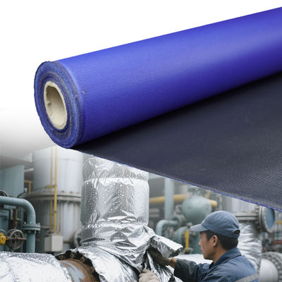 Fire Resistant PU Coated Fiberglass Fabric with Twill Weave and Blue/Black Color for Thermal Insulation in 1m to 1.55m Width
